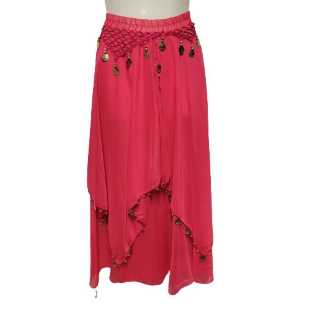 Womens Fuchsia Pink Skirt Elastic Waist Skirt Midi Sequin Skirt BellyDance
